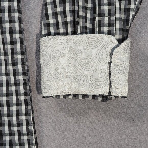Ziggurat Shirt Mens Extra Large Black Gray Check Abstract Flip Cuff Paisley Club - Picture 4 of 10